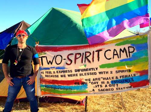 tony-enos-at-oceti-sakowin-in-front-of-the-two-spirit-nation-camp-photo-courtesy-of-tony-enos